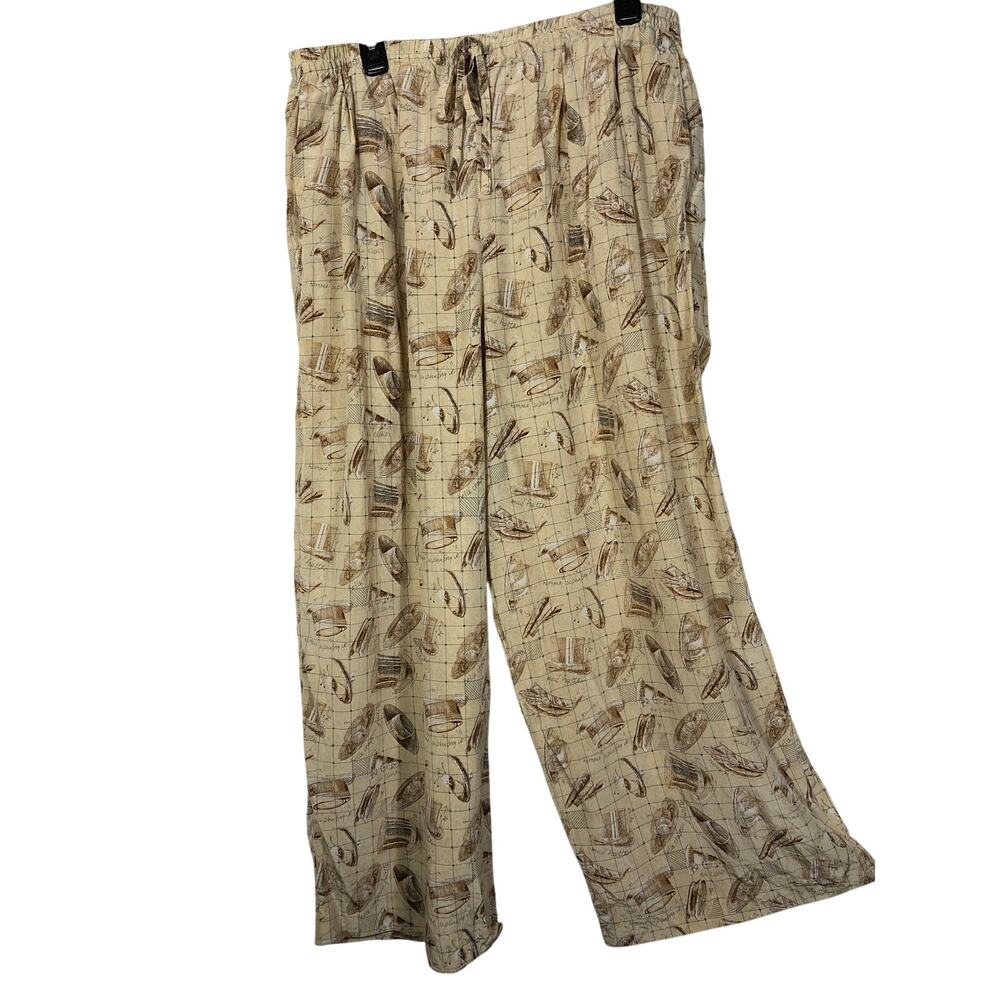 Vintage Silk Lounge Pants Tan Retro Hat Theme Theo Miles Women's 16 Pockets